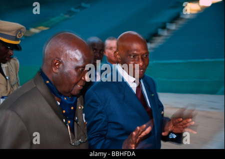 Abdoulaye Wade President of the Republic of Senegal with Kenneth Kaunda former president of the Republic of Zambia at the Stock Photo