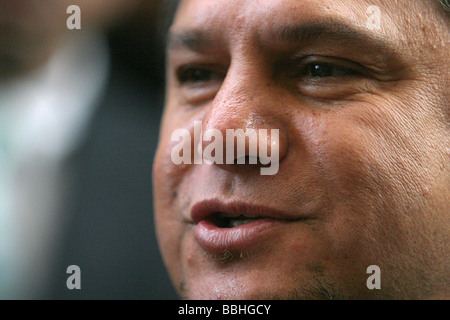 Convicted bussinessman Schabir Shaik addresses the media before leaving the Durban High court on 8 June 2005 after being found Stock Photo