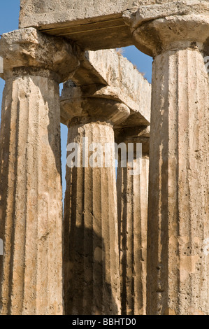 Doric columnes and capitals of the 5th cen BC Temple of Apollo at Ancient Corinth Peloponnese Greece Stock Photo