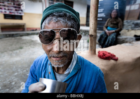 Pokhara, Nepal; Senior at an aged Shelter Stock Photo