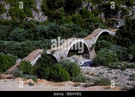 Stone bridge near the village of Kipi in the Zagoria District in the Pindos Mountains in the Epirus region in Greece Europe Stock Photo
