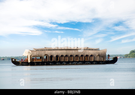 Houseboat with tourists in Backwaters of Kerala, India Stock Photo