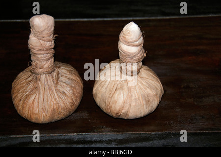 herbal bags or Kizhi used for ayurveda massage, ayurvedic treatment, kerala India Stock Photo