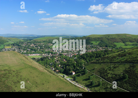 The Shropshire town of Church Stretton, nestled beneath the Long Mynd. View down Cardingmill Valley. Stock Photo