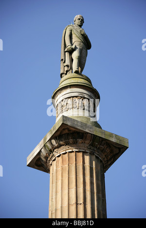 City of Glasgow, Scotland. Statue of Sir Walter Scott stands dominant on top of a Doric column in Glasgow’s George Square. Stock Photo