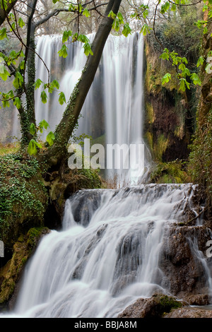 Capricious Waterfall and Diana Bath. Monasterio de Piedra  Nuevalos, Zaragoza, Aragon, Spain, Europe Stock Photo