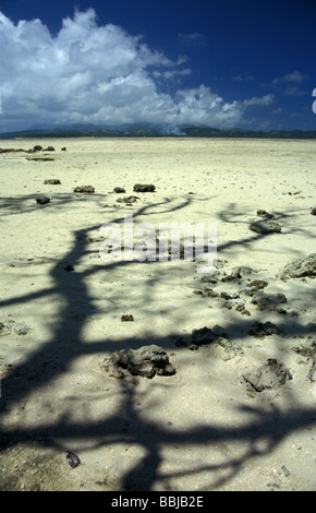 expanse of exposed tropical beach sand at low tide Leluvia island Fiji Melanesia Oceania Stock Photo