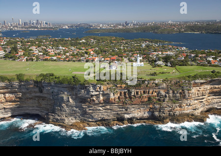 Sea Cliffs and Macquarie Lighthouse Australia s Oldest Lighthouse Watsons Bay Sydney New South Wales Australia aerial Stock Photo