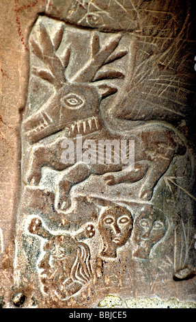 Carlisle Castle prisoner's carving carvings on stone prison cell wall Cumbria England UK art carved deer animals animal Stock Photo