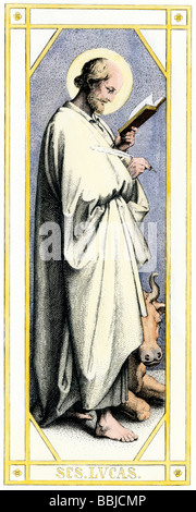 Luke, Disciple of Jesus and author of biblical Gospel of Luke. Hand-colored engraving Stock Photo