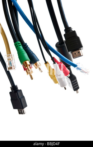 Wires and connectors for computer audio video Stock Photo