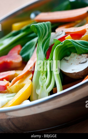 Vegetable stir fry of bok choy mushroom peppers carrots Stock Photo