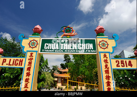 Ornate entrace to Buddhist Temple in Dinh Quan District, Dong Nai Province, Vietnam Stock Photo