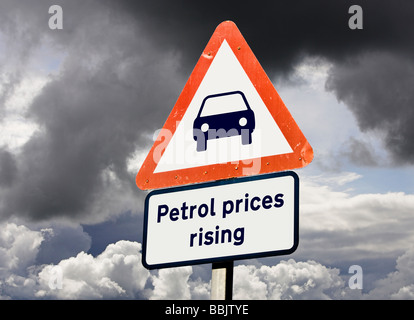 Concept sign showing Petrol fuel prices rising, inflation / costs, cost of living concepts, UK Stock Photo