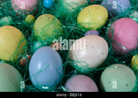 Easter Eggs on Decorative Grass Stock Photo