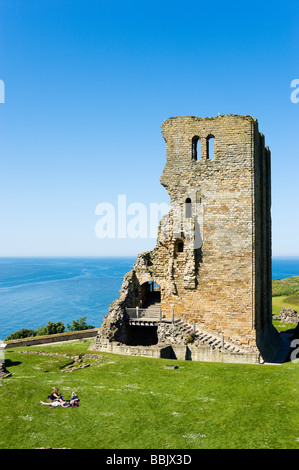 View over the Keep and North Bay from inside the Castle, Scarborough, East Coast, North Yorkshire, England Stock Photo