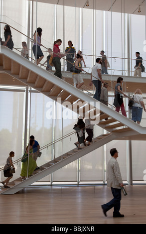 CHICAGO Illinois Visitors on stairs in Griffin Court lobby of Modern Wing addition to Art Institute museum Stock Photo