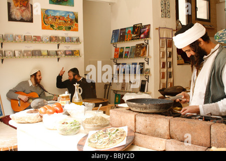 Sefad - Traditional eastern street café. Israel Stock Photo