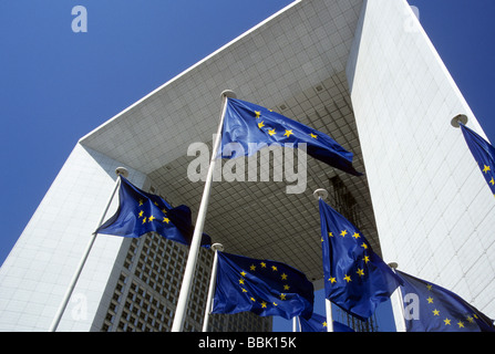 la defense paris france french government european union flag fly architecture building structure modern unique landmark Stock Photo