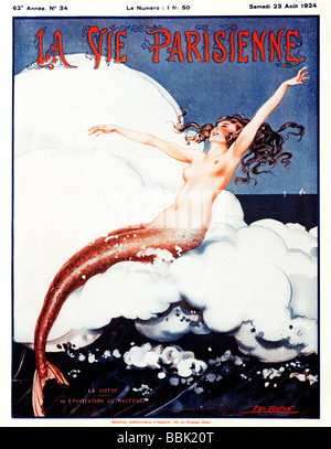 Invitation To A Shipwreck the siren calls the passing boats onto her rocks in this 1920s French illustration Stock Photo