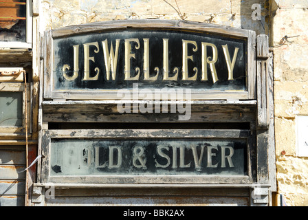 MALTA. An old wooden sign for a jewellery shop on Merchants' Street in Valletta. 2009. Stock Photo