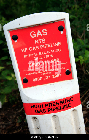 High Pressure Gas Pipeline Warning Sign Stock Photo