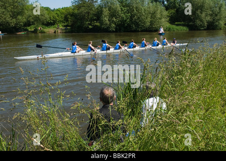 Oxford University Rowing Clubs Eights Week Rowing races on the River Isis actually River Thames in Oxford Oxfordshire Stock Photo