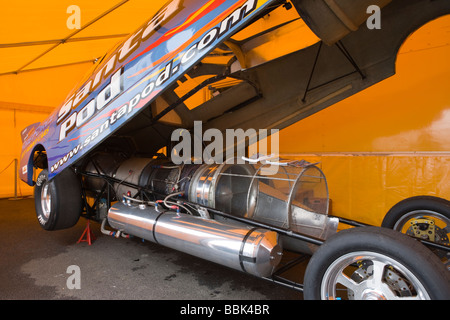 Jet Car fireforce 3 driven by Martin Hill at the Easter Thunderball event in Santa Pod, England. Stock Photo