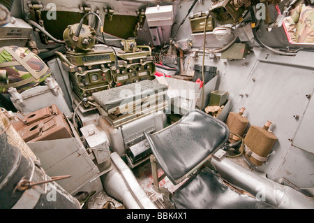 Cramped interior of a Ferret armoured vehicle, manufactured by Daimler between 1952 and 1971 Stock Photo