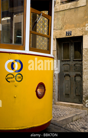 close up of Tram elevator da bianca in the Bairro Alto district of the city,Lisbon,Portugal,europe. Stock Photo