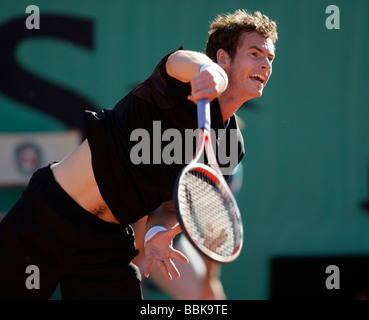 Tennis player Andy Murray plays a service  at Roland Garros Stock Photo