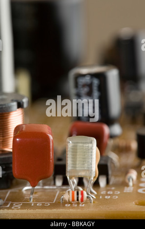 Electronic conponents on a board Stock Photo
