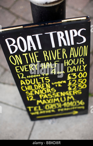 Boat Trips on the River Avon sign, Tewkesbury, Gloucestershire, UK Stock Photo