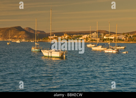 Boats at Bahia de la Paz at sunset in La Paz, Baja California Sur, Mexico Stock Photo