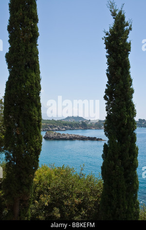 Looking toward the acropolis at Stoupa from Neo Proastio Messinia Outer Mani Southern Peloponnese Greece Stock Photo