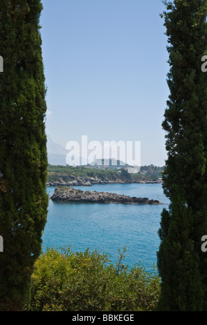 Looking toward the acropolis at Stoupa from Neo Proastio Messinia Outer Mani Southern Peloponnese Greece Stock Photo