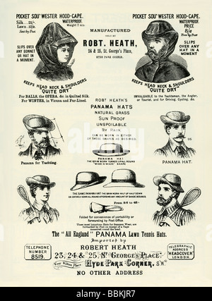 Advertisement in a Victorian mail-order catalogue for hats, R Heath, Hyde Park Corner, London Stock Photo