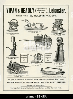 Advertisement in a Victorian mail-order catalogue for dairy farm equipment, Vipan & Headly, Leicester, Leicestershire Stock Photo