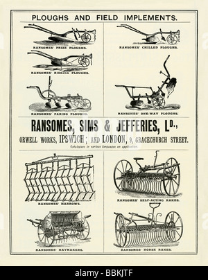 Advertisement in a Victorian mail-order catalogue for agrciulural implements, Ransomes Sims & Jefferies, Ipswich and London Stock Photo