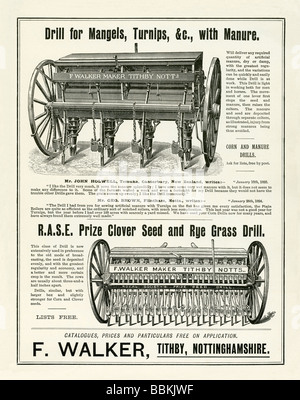 Advertisement in a Victorian mail-order catalogue for seed and root crop drills, F. Walker, Tithby, Nottinghamshire Stock Photo