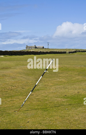 dh Linklet Bay NORTH RONALDSAY ORKNEY Putting green pole on golf course hole flag Stock Photo