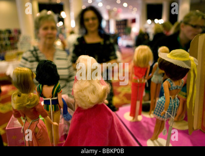 The famous Barbie doll is 50 years on March 9 2009 Because of her birthday Dutch barbie fans organised a barbie exhibition in Haarlem Most visitors are actually adults An average barbie doll costs around 90 euro but rare collector items can go up to 1500 euro Stock Photo