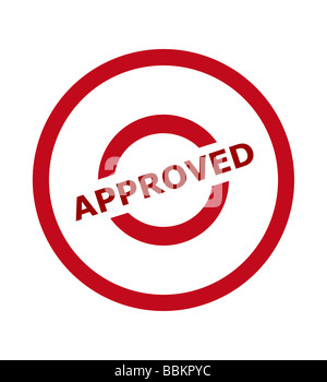 Approved stamp in red circle isolated on white background Stock Photo