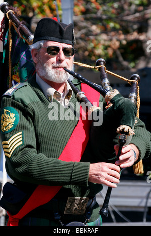 Virginia Scots Guards pipes and drums band playing at Irish Folk Festival in Richmond, Virginia Stock Photo