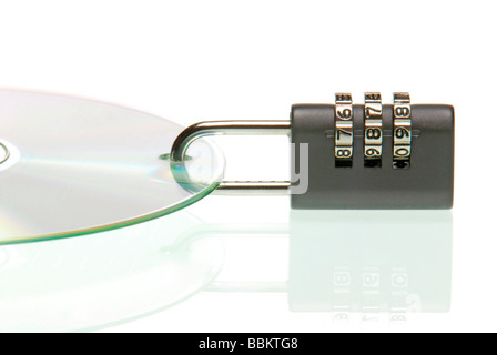 Padlock on CD with data, symbolic for data security or password Stock Photo