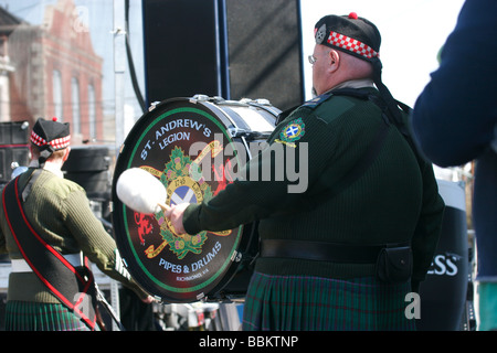 St. Andrew's Legion pipes and drums band playing at Irish Folk Festival in Richmond, Virginia Stock Photo