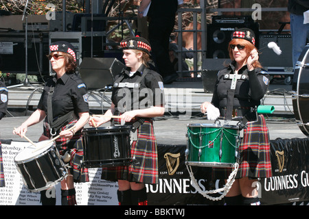 Virginia Scot Guards pipes and drums band playing at Irish Folk Festival in Richmond, Virginia Stock Photo