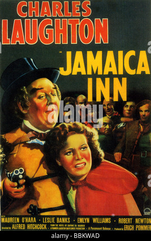 JAMAICA INN - Poster for 1939 Hitchcock film version of novel by Daphne du Maurier with Charles Laughton and Maureen O'Hara Stock Photo