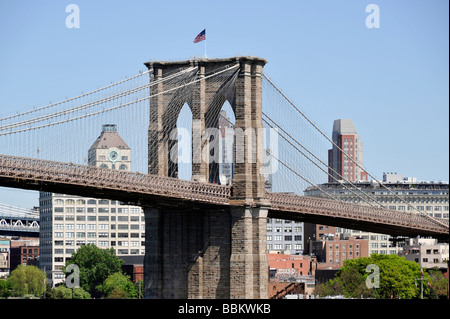 Brooklyn Bridge Brooklyn Heights in Background Stock Photo