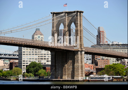 Brooklyn Bridge Brooklyn Heights in Background Stock Photo